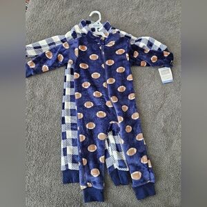 Hudson Baby 2 pack Cozy Plush Jumpsuits Blue/White/Footballs Size 24mo